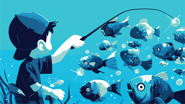 Fish feeding icon 2d flat cartoon vactor illustrati