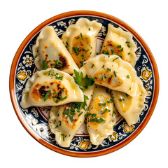 Pierogi - Poland food in colorful plate isolated on white transparent background
