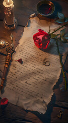 Eternal Declaration of Love: Vintage Parchment with Poetry, Ring, Rose and Nostalgic Keepsakes