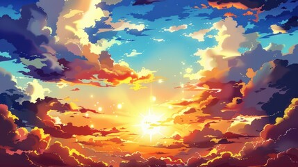 picturesque sunset adorns the sky, Ai Generated.