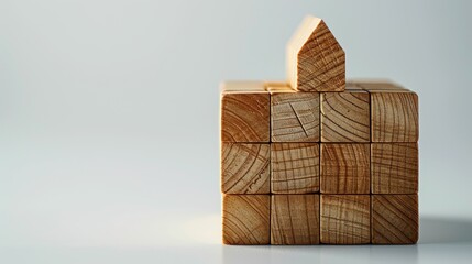 Create a cozy space with a wooden cube block puzzle shaped like a home. Ai Generated.