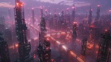 Illuminated Megastructures: A Cybernetic City Skyline at Night