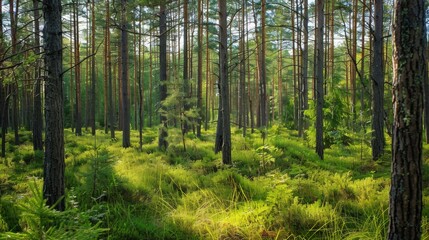Fototapeta premium Dense Green Forest With Abundant Trees