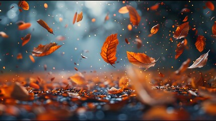 Leaves swirling in a gentle autumn breeze