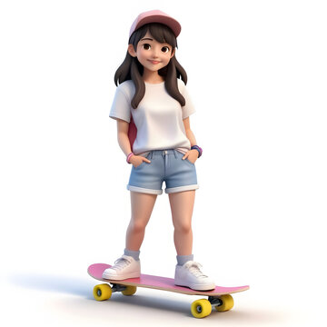 Woman using a skateboard.Image in AI