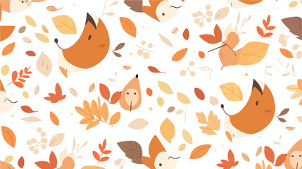 Fox Head with fall leaves pattern 2d flat cartoon v