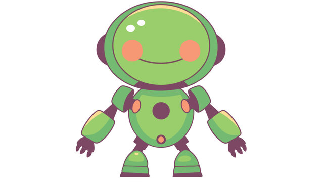Funny green robot cartoon icon 2d flat cartoon vact