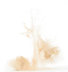 Foto auf Leinwand Small Fine size Sand flying explosion, Golden grain wave explode. Abstract cloud fly. Yellow colored sand splash throwing in Air. White background Isolated high speed shutter throwing freeze stop © Jade