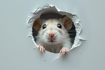 Mouse/Rat in a hole in the wall - obrazy, fototapety, plakaty