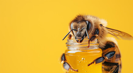 Bee holding a jar of honey