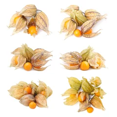  Set of ripe orange physalis fruits with calyx isolated on white, top and side views © New Africa