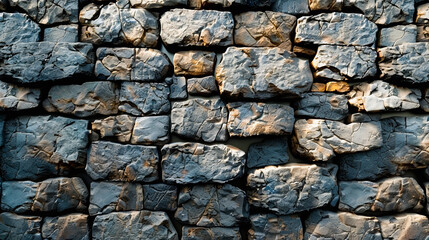 A textured stone wall with varying shapes and shades creating a sturdy and rustic background suitable for architectural designs.