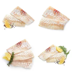  Pieces of raw cod fish isolated on white, set © New Africa