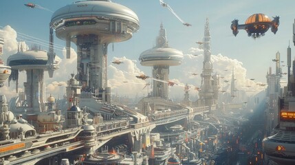 Cybernetic Megacity: A Future of Towering Arcologies and Flying Cars - obrazy, fototapety, plakaty