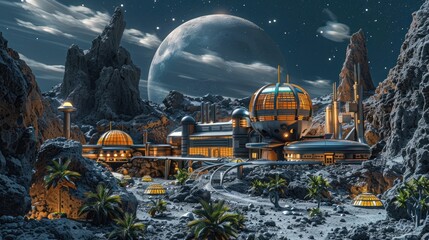 Futuristic Lunar Research Facility: Pioneering Geology Studies on the Moon - obrazy, fototapety, plakaty