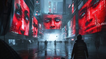 Cybernetic Surveillance Dystopia: A Glimpse into a Future of Unwavering Observation - obrazy, fototapety, plakaty