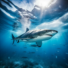 Fototapeta premium lifestyle photo shark swimming in ocean.