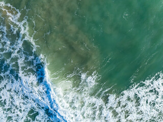 Top view tropical sea beach seascape,Waves texture background,Summer sea waves nature background