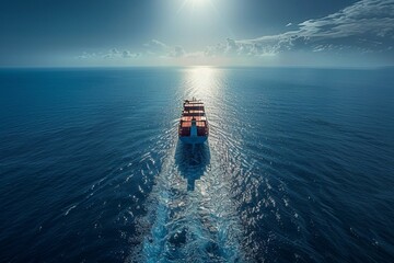 Aerial drone panoramic ultra wide photo of industrial truck size container tanker ship cruising in...