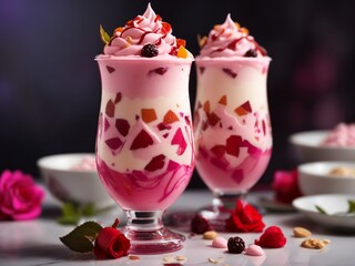 "Gourmet Delight: AI-Rendered Visual Symphony of Rose Falooda Milkshake"