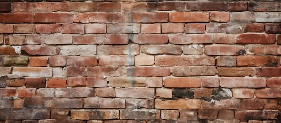 A close up view of a brick wall featuring a vibrant red fire hydrant in the center
