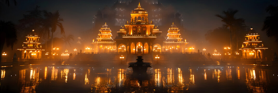 city at night,
Indian Temple at Night on Festival