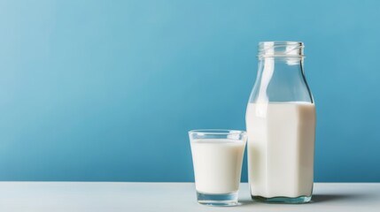 Glass of milk isolated blue background