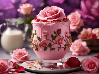 "Rose-Petal Elegance: AI-Enhanced Visual Feast of Falooda Milkshake