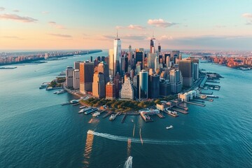 Aerial view of lower Manhattan New York City - obrazy, fototapety, plakaty