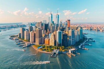 Aerial view of lower Manhattan New York City - obrazy, fototapety, plakaty