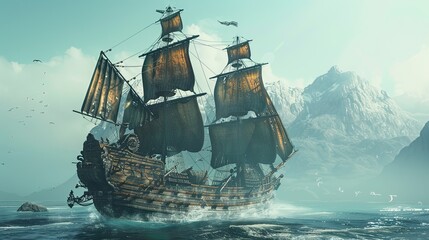 Big ancient pirate ship