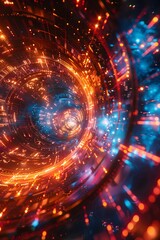 Obraz premium Impressionistic Distortion of Quantum Gravity Enabling Space Time Manipulation and Time Travel Depicted in a Mesmerizing Fractal Vortex of Luminous