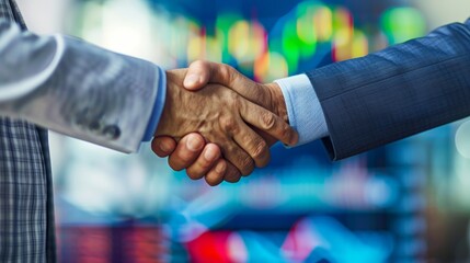 Two businessman shake hand with partner to celebration partnership and business deal concept. - obrazy, fototapety, plakaty