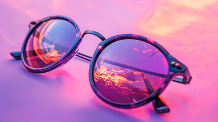 A pair of sunglasses with a purple tint