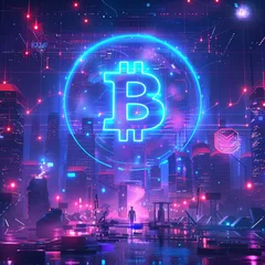 Fotobehang Future of Cryptocurrencies": Visualize projected directions for cryptocurrency development and their role in the future digital economy, including new technological solutions and applications. Job ID © Zhanna