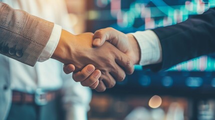 Two businessman shake hand with partner to celebration partnership and business deal concept. - obrazy, fototapety, plakaty