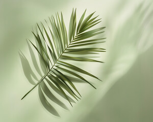 A leafy green leaf is cast in shadow on a green background. The leaf is the main focus of the image, and the shadow adds depth and dimension to the scene