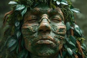 Obraz premium Tribal Art Depicting Forests Role in Mitigating Climate Change Hyper D Render in Cinematic Photographic Style