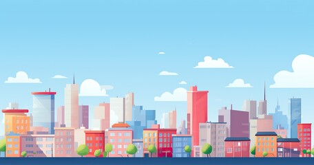 cartoonish city backroung flat colors, minimal, for animation, lateral low view
