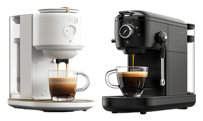 coffee and coffee machine isolated on a transparent PNG background, white background , Generative Ai