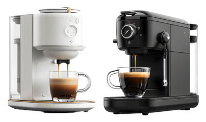 coffee and coffee machine isolated on a transparent PNG background, white background , Generative Ai