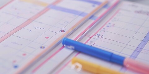 Time blocking schedule in a notebook, segmented activities, close-up, detailed plan