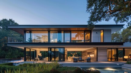 Contemporary home with a large glass front