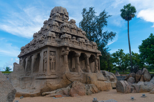 Picture of Yudhisthir rath at UNESCO world heritage site of Mahabalipuram. Ajanta, Ellora, Hampi ancient stone sculpture carvings sacred pilgrimage archeology tourist, sanatan, caves, sculpture, rocks