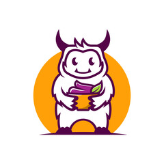 Cute yeti holding acai bowl cartoon illustration