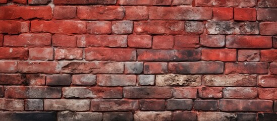 Detailed view of a brick surface painted with a vibrant shade of red, showcasing intricate textures and patterns