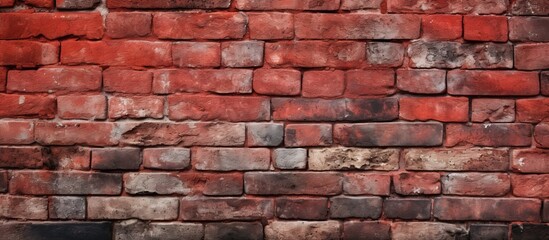 Obraz premium Detailed view of a brick surface painted with a vibrant shade of red, showcasing intricate textures and patterns