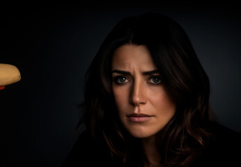 Fototapeta premium Photo portrait of sad woman on black background