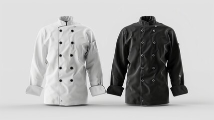 Black and White Chef Jacket Mockup Set - obrazy, fototapety, plakaty