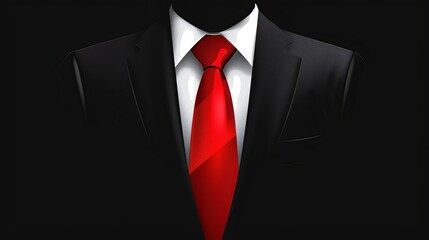 Black Business Suit with Red Tie Vector Illustration - obrazy, fototapety, plakaty